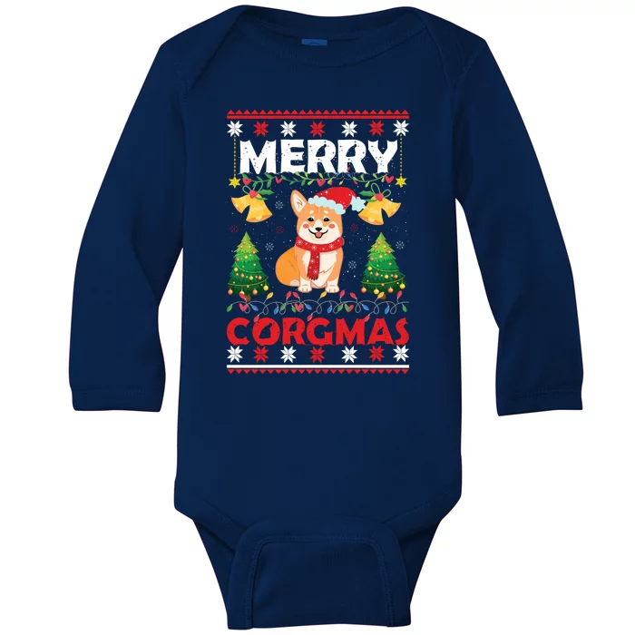 Funny Cute Merry Corgmas Ugly Christmas Sweater Baby Long Sleeve Bodysuit