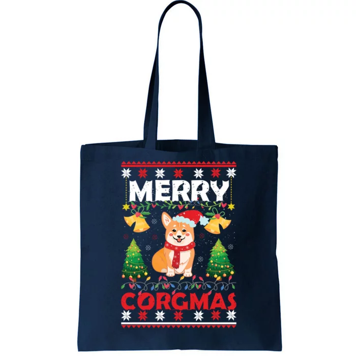 Funny Cute Merry Corgmas Ugly Christmas Sweater Tote Bag