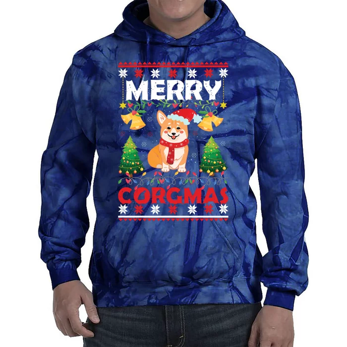 Funny Cute Merry Corgmas Ugly Christmas Sweater Tie Dye Hoodie