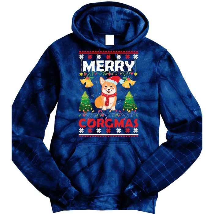 Funny Cute Merry Corgmas Ugly Christmas Sweater Tie Dye Hoodie