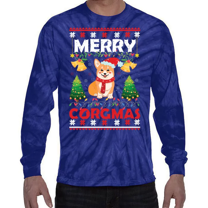 Funny Cute Merry Corgmas Ugly Christmas Sweater Tie-Dye Long Sleeve Shirt