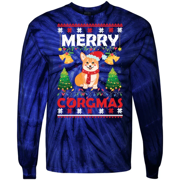 Funny Cute Merry Corgmas Ugly Christmas Sweater Tie-Dye Long Sleeve Shirt