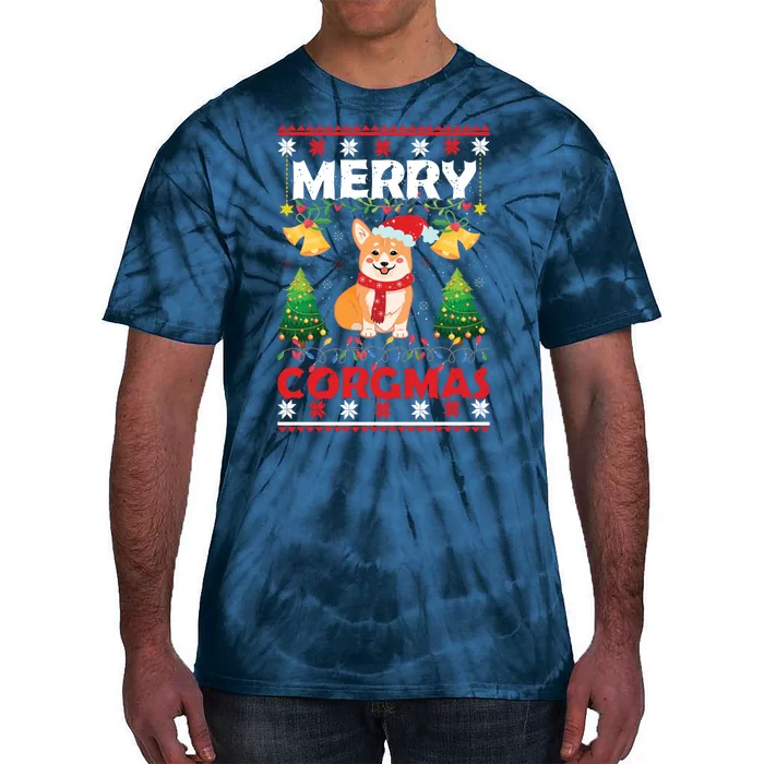 Funny Cute Merry Corgmas Ugly Christmas Sweater Tie-Dye T-Shirt