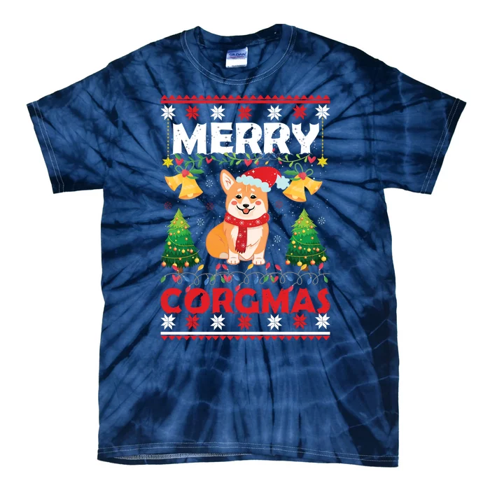 Funny Cute Merry Corgmas Ugly Christmas Sweater Tie-Dye T-Shirt