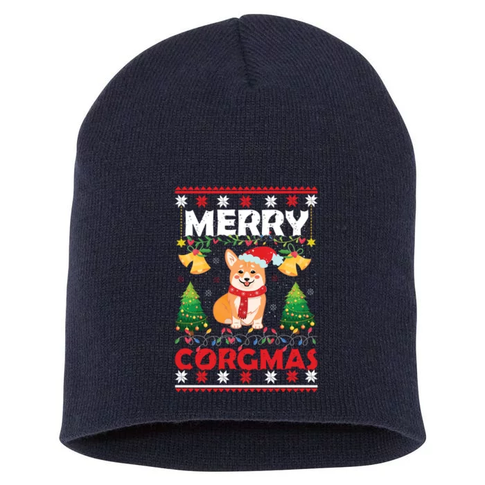 Funny Cute Merry Corgmas Ugly Christmas Sweater Short Acrylic Beanie