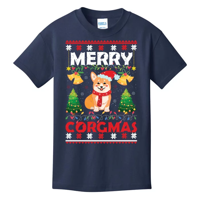 Funny Cute Merry Corgmas Ugly Christmas Sweater Kids T-Shirt