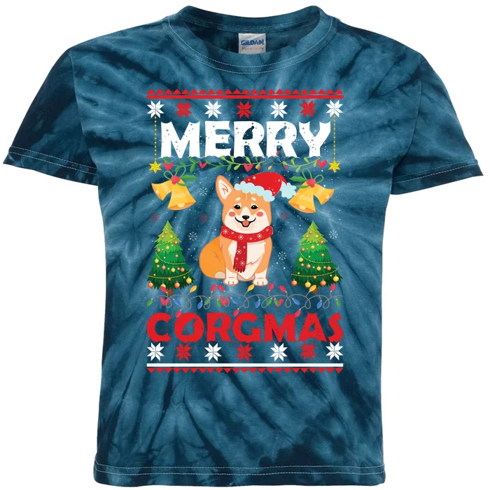 Funny Cute Merry Corgmas Ugly Christmas Sweater Kids Tie-Dye T-Shirt