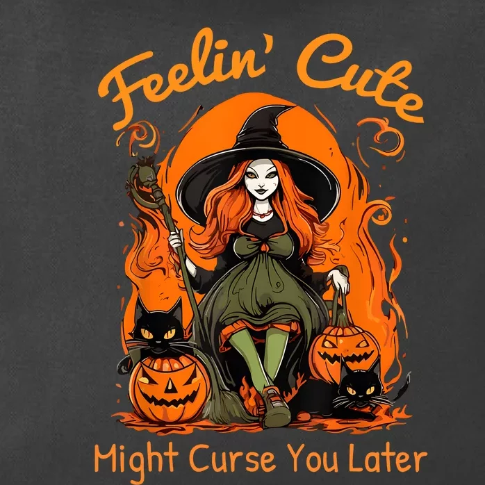 Feeling Cute Might Curse You Later Funny Witch Halloween Cat Zip Tote Bag