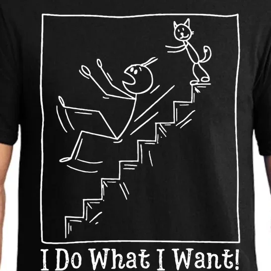 Funny Cat Meme I Do What I Want Cat Pushes Man Stick Figure Pajama Set