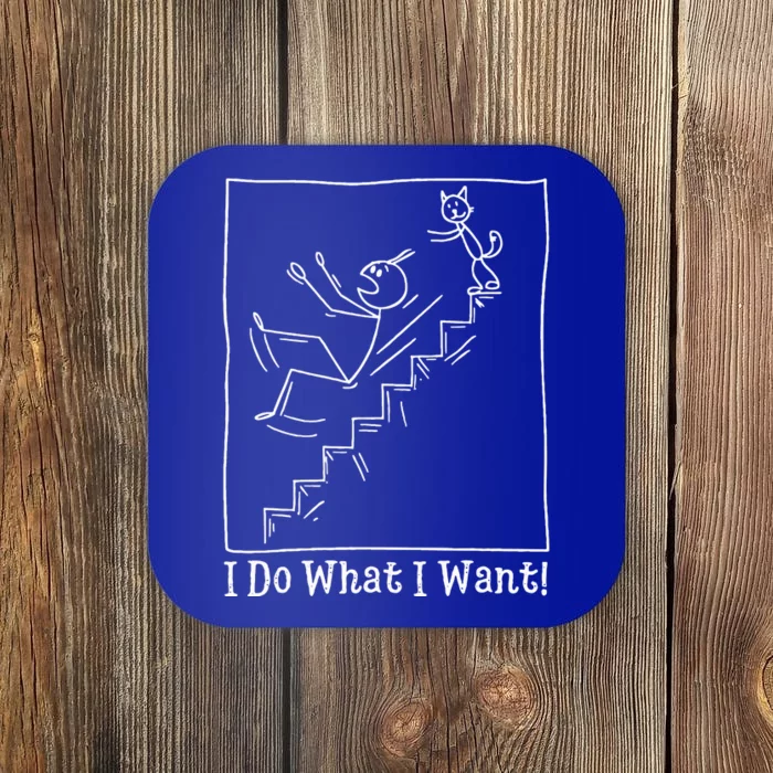 Funny Cat Meme I Do What I Want Cat Pushes Man Stick Figure Coaster