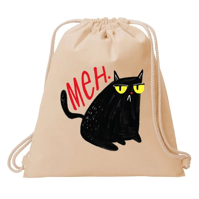 Funny Cat Meh Meow Black Cat For Men Women Gifts Drawstring Bag