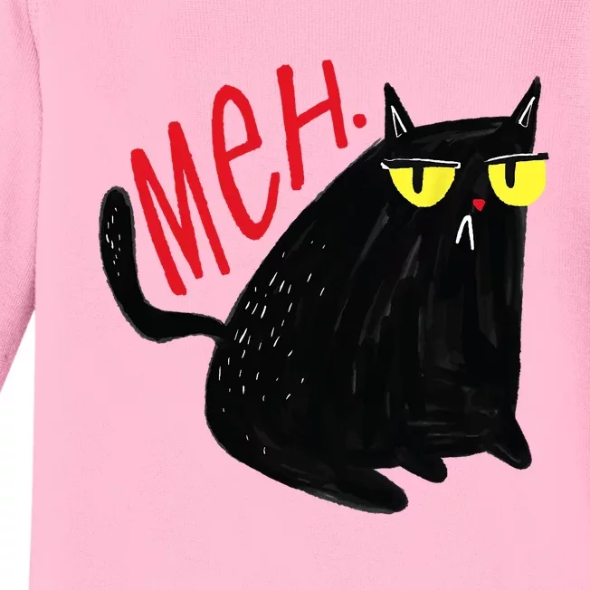 Funny Cat Meh Meow Black Cat For Men Women Gifts Baby Long Sleeve Bodysuit