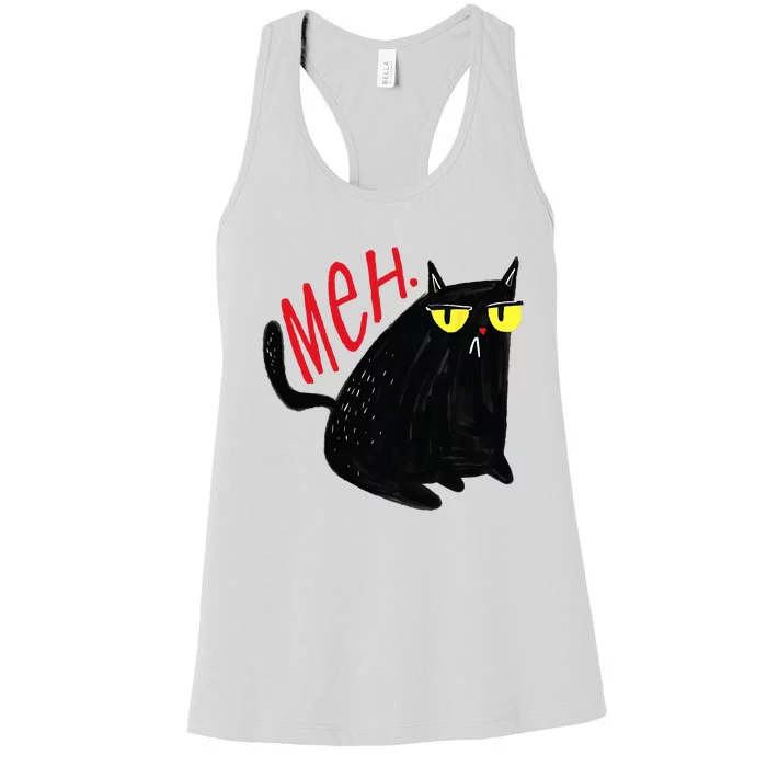 Funny Cat Meh Meow Black Cat For Men Women Gifts Women's Racerback Tank