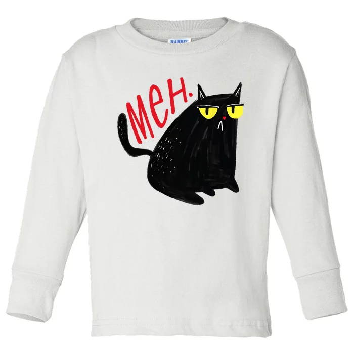 Funny Cat Meh Meow Black Cat For Men Women Gifts Toddler Long Sleeve Shirt