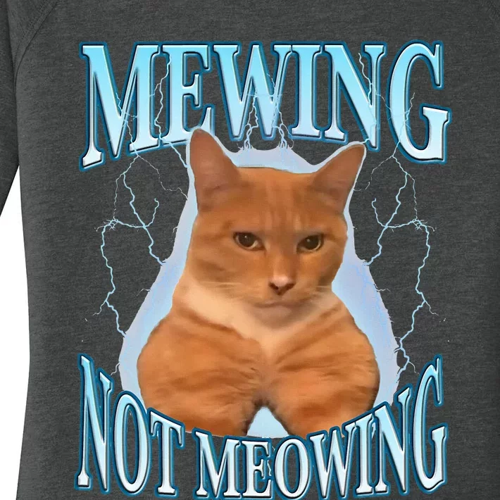 Funny Cat Meme Mewing LooksMax Meowing cat Trend Women's Perfect Tri Tunic Long Sleeve Shirt