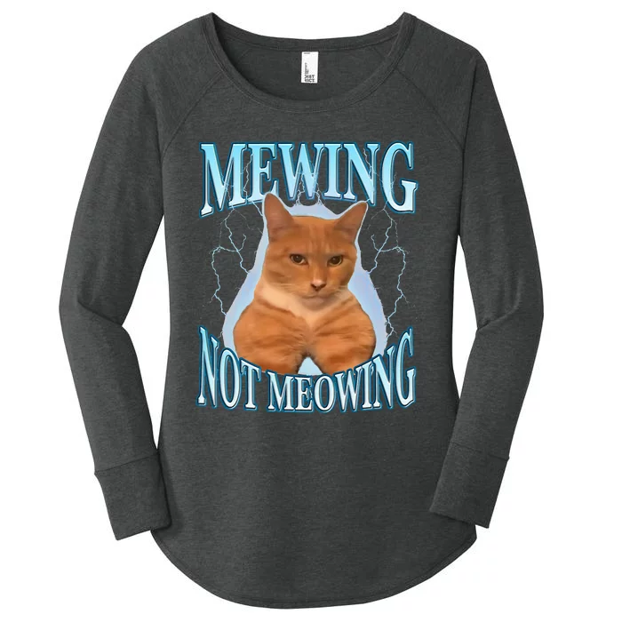 Funny Cat Meme Mewing LooksMax Meowing cat Trend Women's Perfect Tri Tunic Long Sleeve Shirt