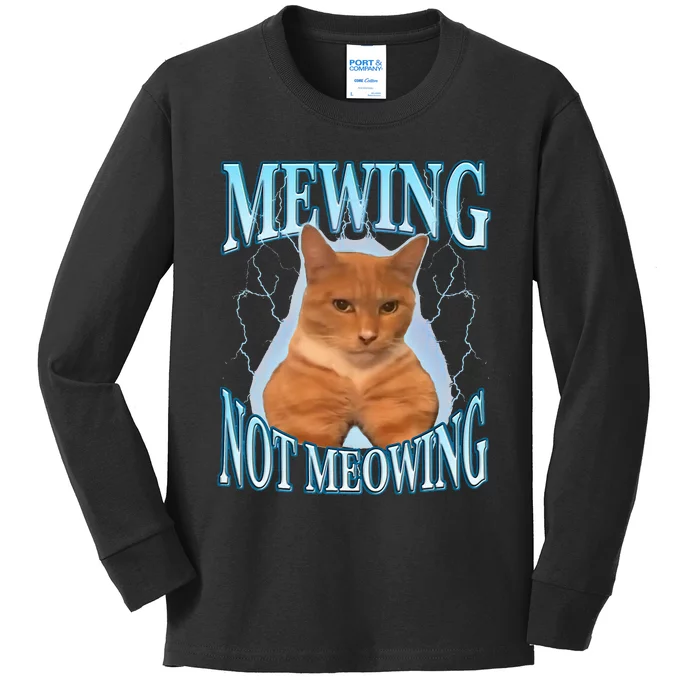 Funny Cat Meme Mewing LooksMax Meowing cat Trend Kids Long Sleeve Shirt