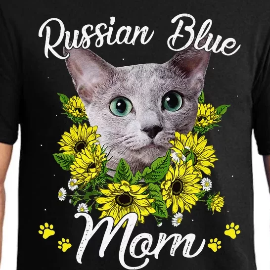 Funny Cat Mom Mothers Day Kitten Sunflower Russian Blue Mom Pajama Set