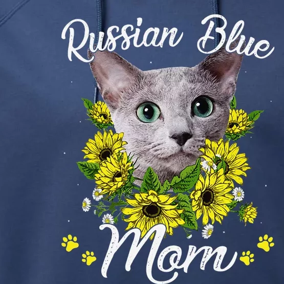 Funny Cat Mom Mothers Day Kitten Sunflower Russian Blue Mom Performance Fleece Hoodie