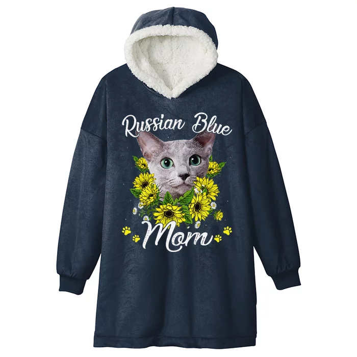 Funny Cat Mom Mothers Day Kitten Sunflower Russian Blue Mom Hooded Wearable Blanket