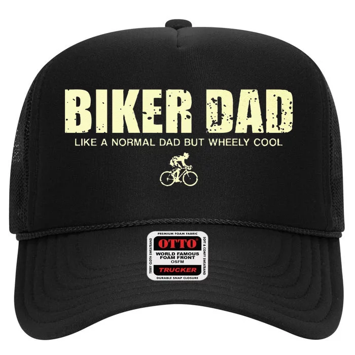 Funny Cycling Mountain Biking Biker Dad High Crown Mesh Trucker Hat