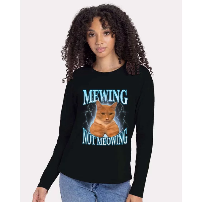 Funny Cat Meme Mewing Looksmax Meowing Cat Trend Womens Cotton Relaxed Long Sleeve T-Shirt