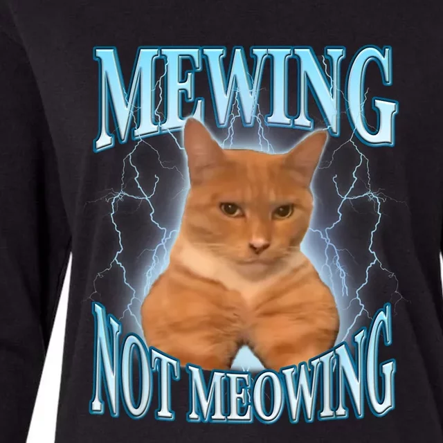 Funny Cat Meme Mewing Looksmax Meowing Cat Trend Womens Cotton Relaxed Long Sleeve T-Shirt