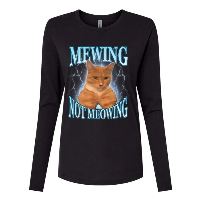 Funny Cat Meme Mewing Looksmax Meowing Cat Trend Womens Cotton Relaxed Long Sleeve T-Shirt