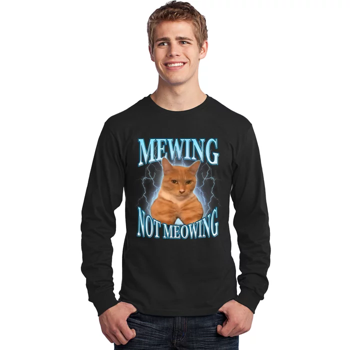 Funny Cat Meme Mewing Looksmax Meowing Cat Trend Long Sleeve Shirt