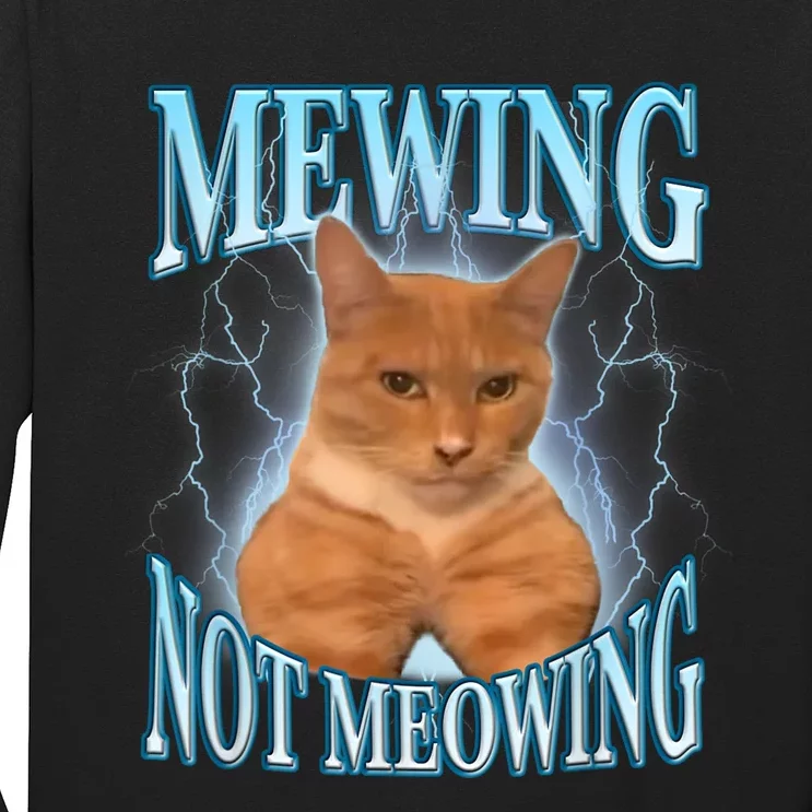 Funny Cat Meme Mewing Looksmax Meowing Cat Trend Long Sleeve Shirt