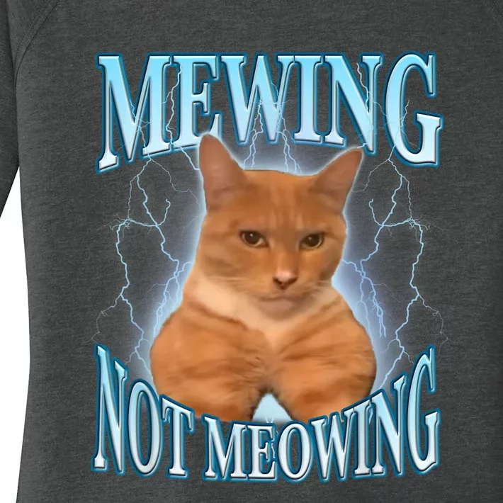 Funny Cat Meme Mewing Looksmax Meowing Cat Trend Women's Perfect Tri Tunic Long Sleeve Shirt