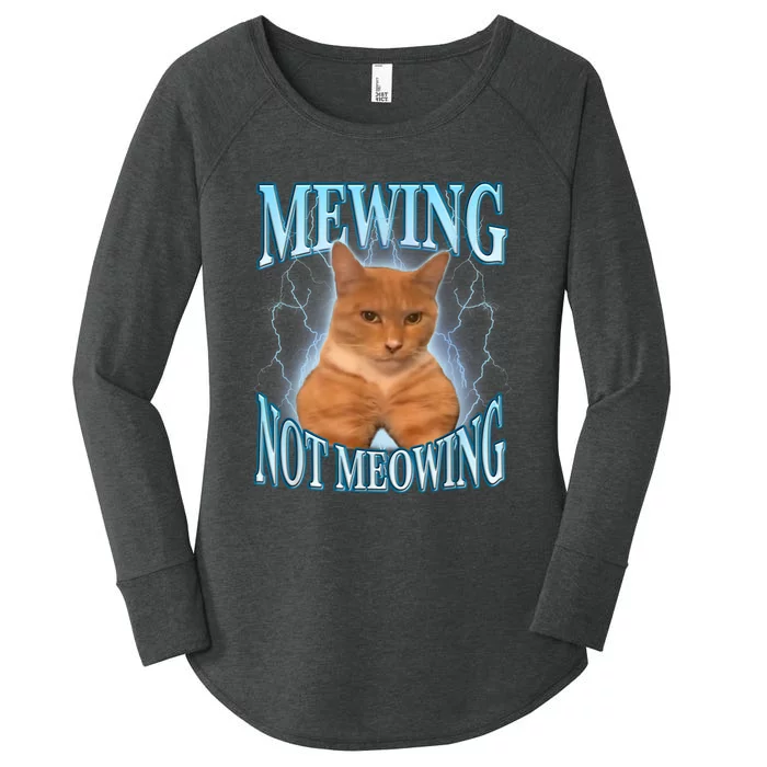 Funny Cat Meme Mewing Looksmax Meowing Cat Trend Women's Perfect Tri Tunic Long Sleeve Shirt