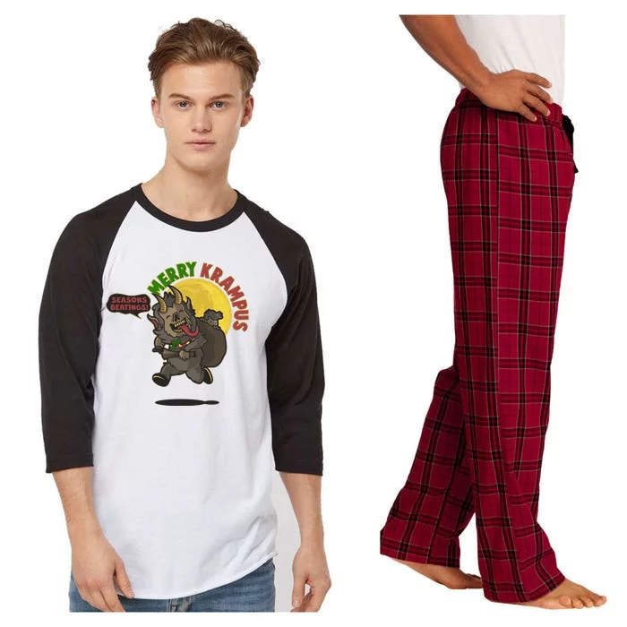 Funny Creepy Merry Krampus Seasons Beatings Raglan Sleeve Pajama Set