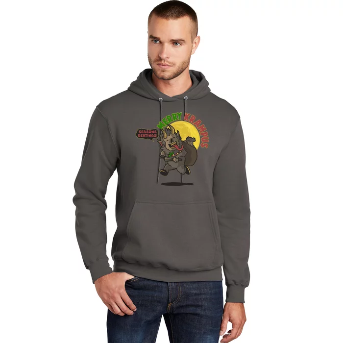 Funny Creepy Merry Krampus Seasons Beatings Hoodie