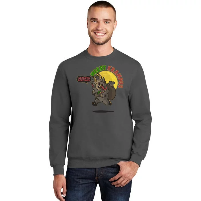 Funny Creepy Merry Krampus Seasons Beatings Tall Sweatshirt