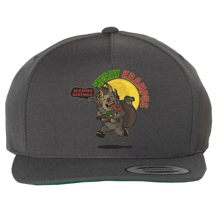 Funny Creepy Merry Krampus Seasons Beatings Wool Snapback Cap