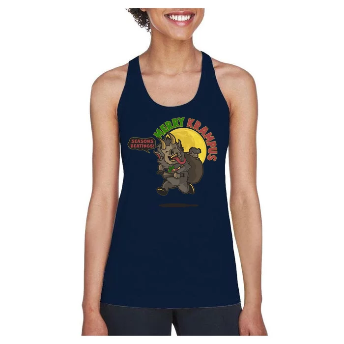 Funny Creepy Merry Krampus Seasons Beatings Women's Racerback Tank