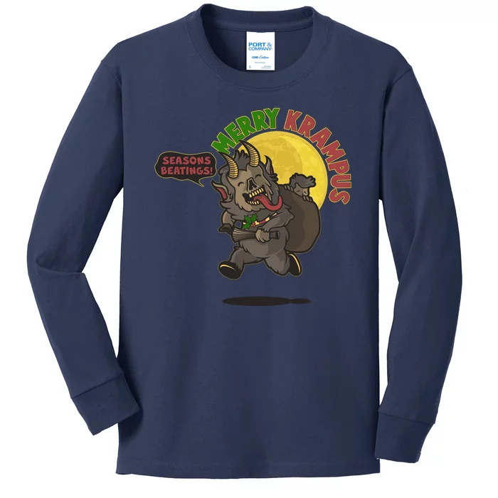 Funny Creepy Merry Krampus Seasons Beatings Kids Long Sleeve Shirt