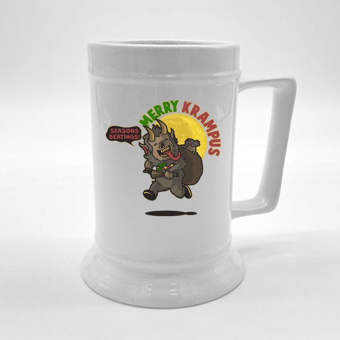 Funny Creepy Merry Krampus Seasons Beatings Front & Back Beer Stein