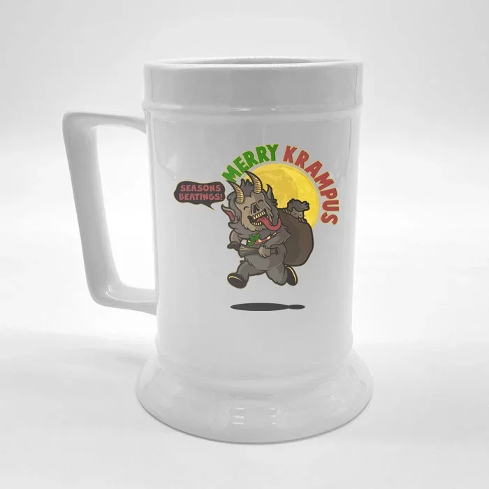 Funny Creepy Merry Krampus Seasons Beatings Front & Back Beer Stein