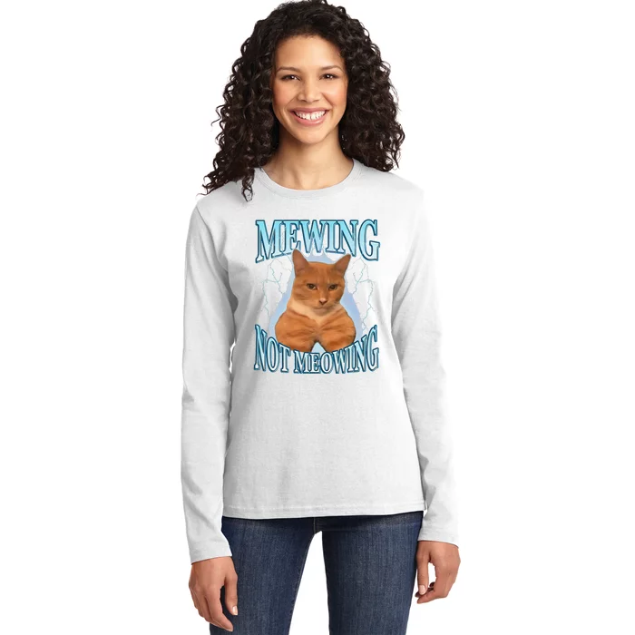 Funny Cat Meme Mewing Looksmax Meowing Cat Trend Ladies Long Sleeve Shirt