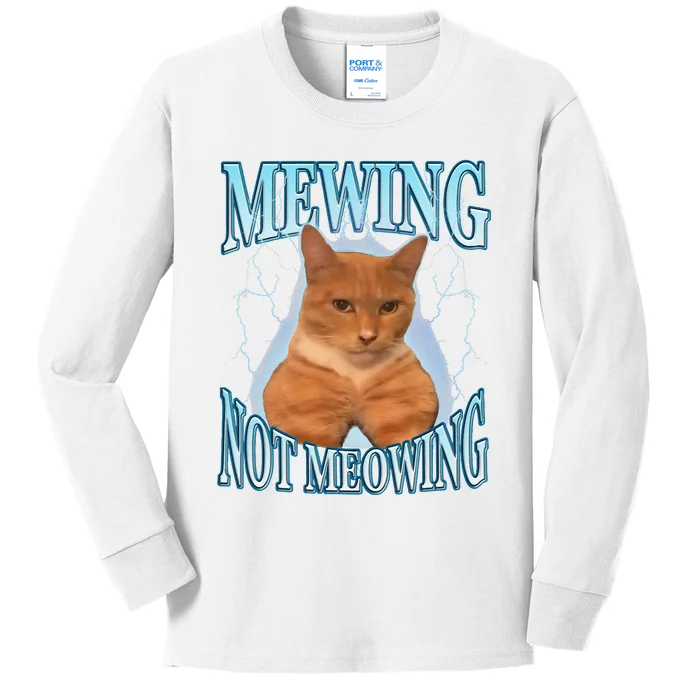 Funny Cat Meme Mewing Looksmax Meowing Cat Trend Kids Long Sleeve Shirt