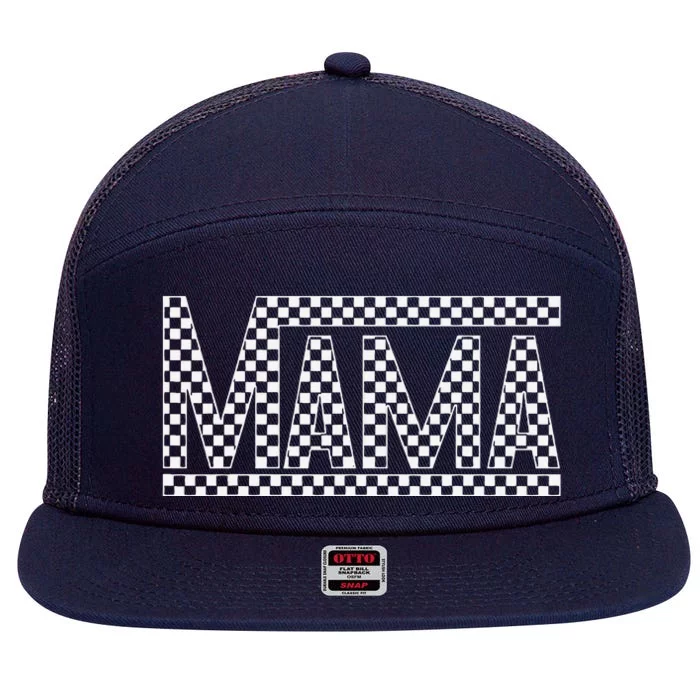 Funny Checkered Mama Black White Gift 7 Panel Mesh Trucker Snapback Hat