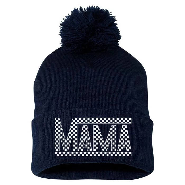 Funny Checkered Mama Black White Gift Pom Pom 12in Knit Beanie