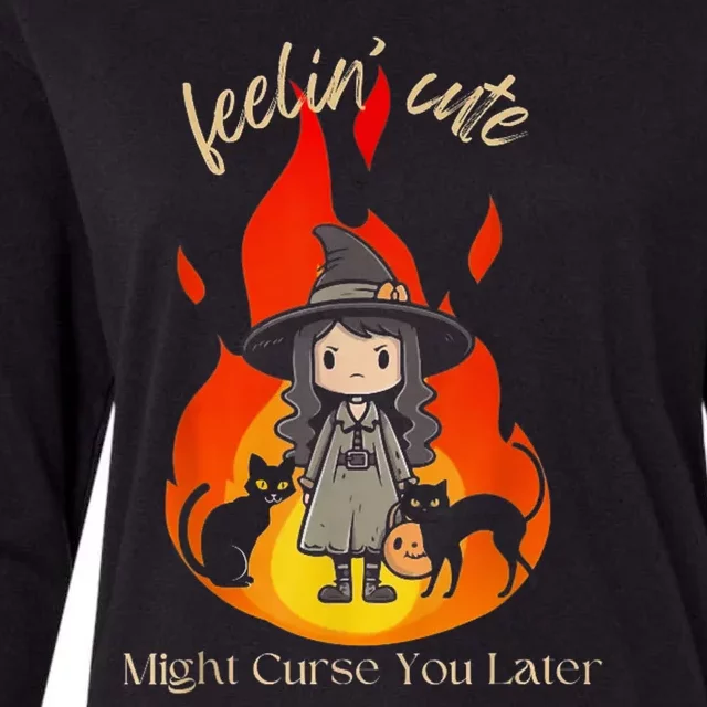 Feeling Cute Might Curse You Later Cute Witch Womens Cotton Relaxed Long Sleeve T-Shirt