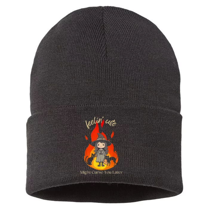 Feeling Cute Might Curse You Later Cute Witch Sustainable Knit Beanie