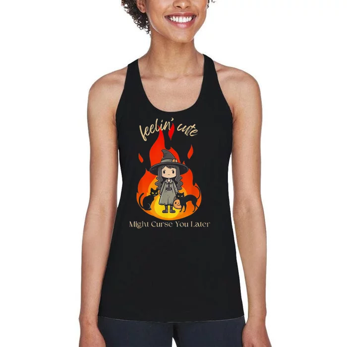 Feeling Cute Might Curse You Later Cute Witch Women's Racerback Tank