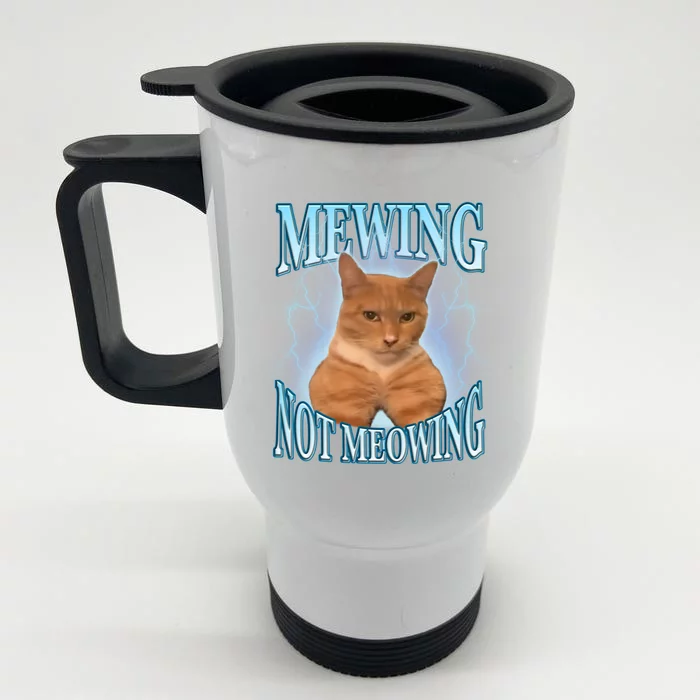 Funny Cat Meme With Meowing Looksmax Meowing Cat Front & Back Stainless Steel Travel Mug