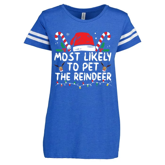 Funny Christmas Most Likely To Pet The Reindeer Enza Ladies Jersey Football T-Shirt