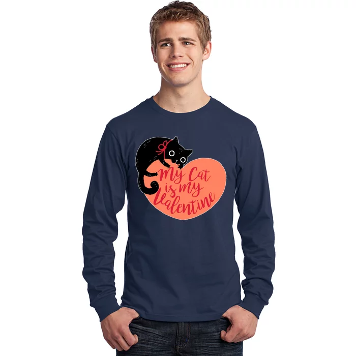 Funny Cute My Cat Is My Valentine Long Sleeve Shirt